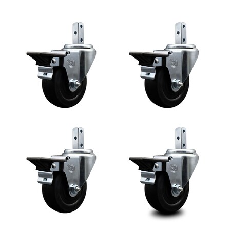 Service Caster 3.5'' Soft Rubber Wheel Swivel 3/4'' Square Stem Caster Set with Brake, 4PK SCC-SQ20S3514-SRS-PLB-34-4